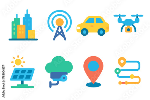 Smart city 3d icon set. Urban innovation and technology icons collection.