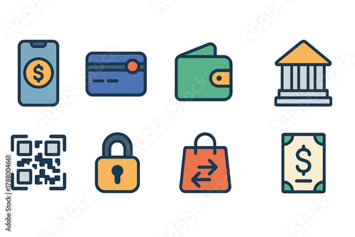 Finance and banking line icon set. Payment, security, and wallet icons collection