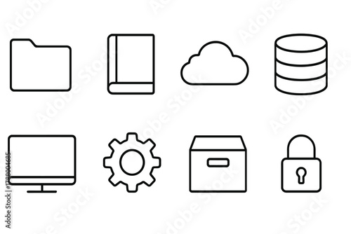 Technology, data outline icon set. Cloud, security, database icons line collection