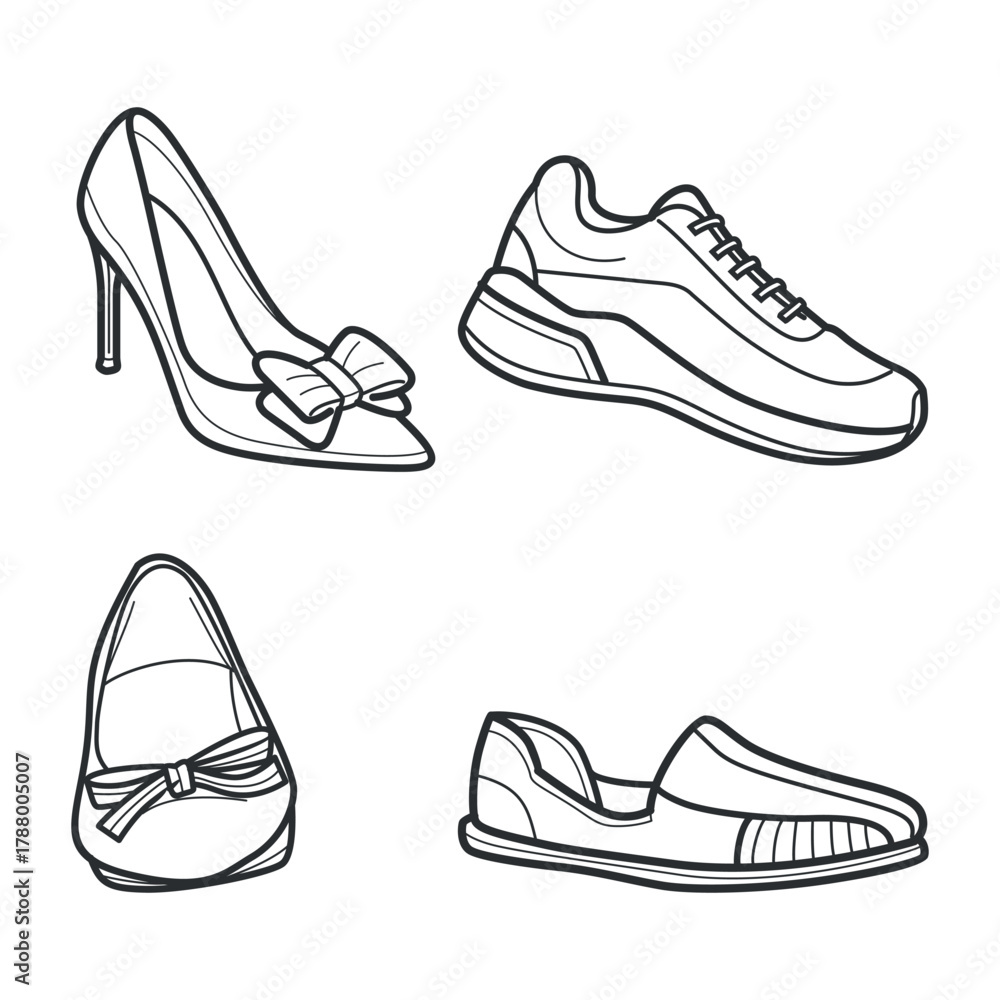 Naklejka premium Shoe Collection Line Art Vector Illustration