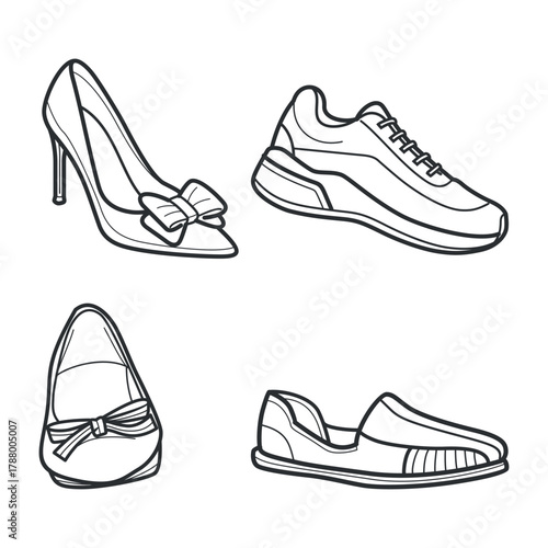 Shoe Collection Line Art Vector Illustration