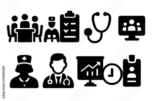Healthcare silhouette icon set. Medical, hospital, nurse, doctor silhouette icons