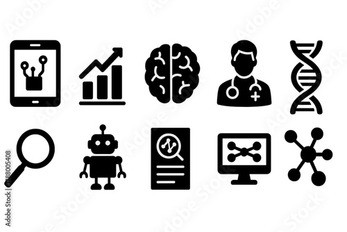 Technology and healthcare silhouette icon set. Digital innovation icons collection.