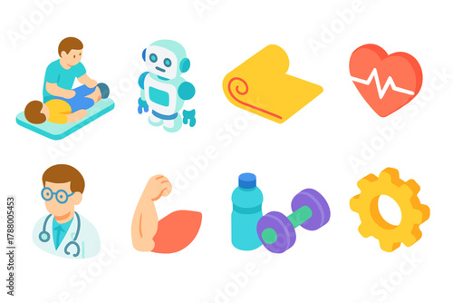 Health and fitness 3d icon set. Wellness, exercise, gym symbols in vibrant illustrations