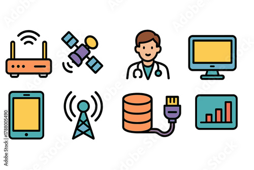 Technology, communications filled icon set. Digital, network, tech icons collection