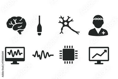 Medical and science silhouette icon set. Healthcare and laboratory icons collection