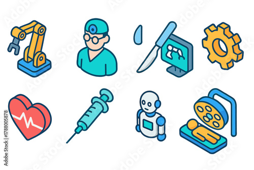 Healthcare and robotics 3d icon set. Medical, surgery, robot icons in 3d style