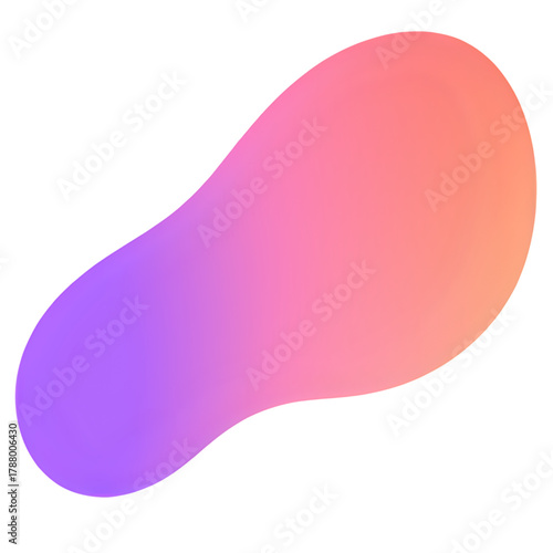 Dynamic abstract fluid shape with vibrant purple, pink, and orange gradient colors on a clean white background, creating a modern and versatile design element for digital projects