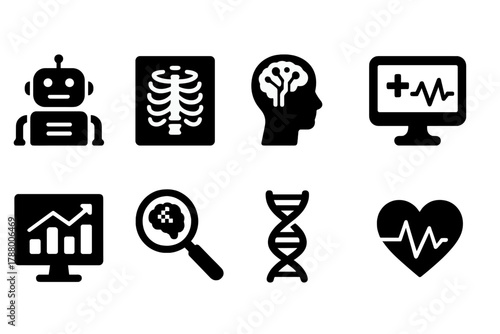 Medical and health solid icon set. Healthcare, anatomy, diagnosis icons collection