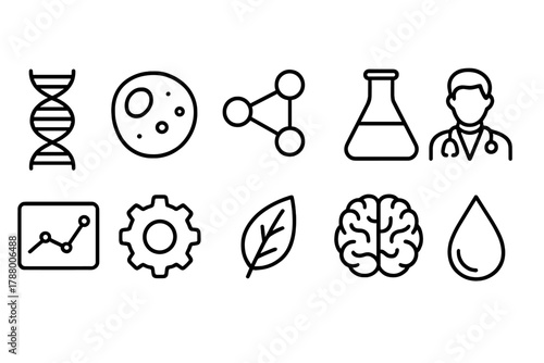 Science and medical silhouette icon set. Research, laboratory, technology illustrated.