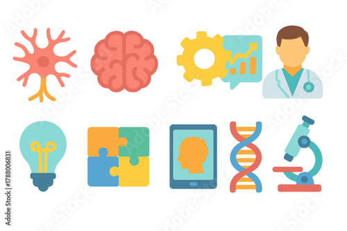 Science and medicine solid icon set. Innovation, research, healthcare visuals collection.