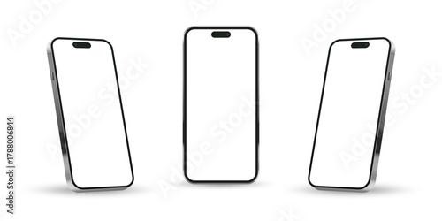 Realistic smartphone mockup. Mobile phone display. Isolated on white background, front and side views. Banner, Business, and App Design. Vector illustration