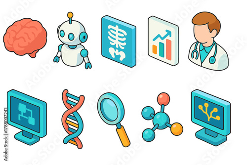 Medical and science icon set: flat style for healthcare and research purposes