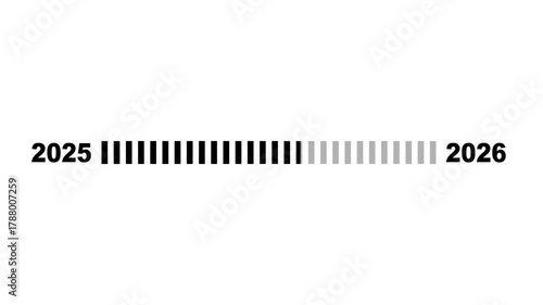 Progress bar with years 2025 and 2026 animation isolated on black background