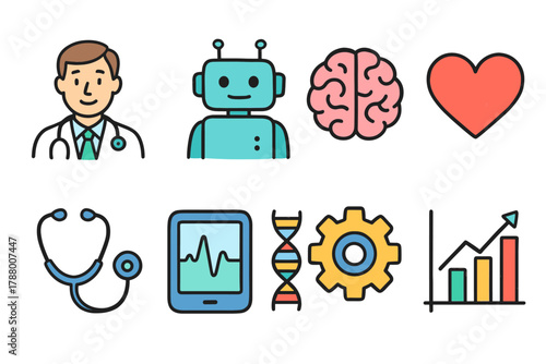 Medical and technology icon set. Health and tech filled icon collection