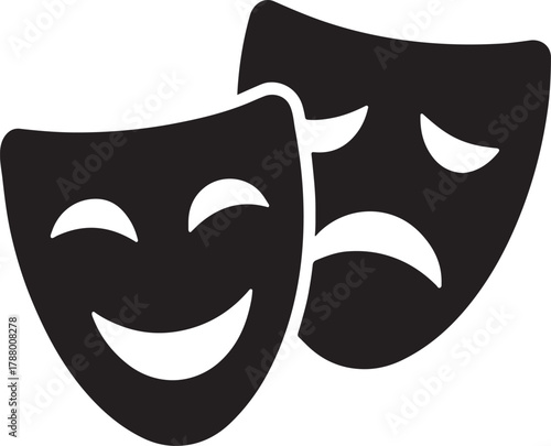 Wallpaper Mural Comedy and tragedy masks icon in bold silhouette style, symbolizing theater and drama. Torontodigital.ca