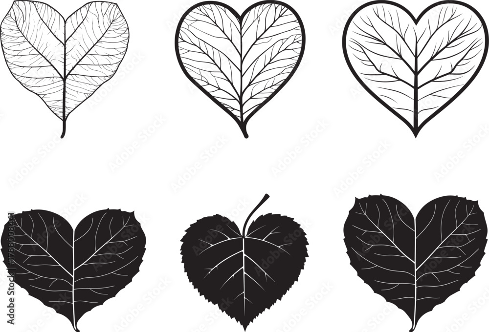 Obraz premium Heart-shaped leaves in black and white, with a subtle texture and a simple background.