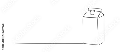 Milk in tetra pack box. Dairy product continuous line illustration. Drink juice doodle sketch. Hand drawn vector one line icon