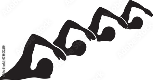 Swimming athletes line up silhouette icon, ideal for sports, competition, and aquatic design.