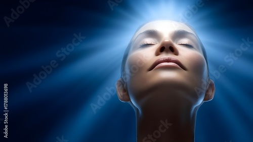 Radiant Spiritual Energy with a Meditative Woman in Blue Light