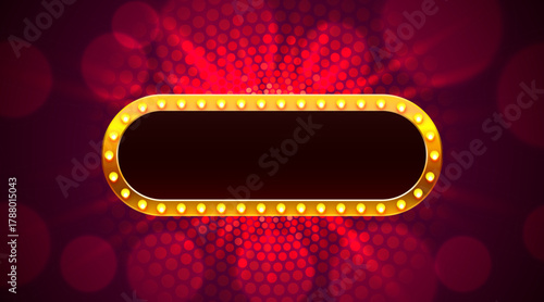 Golden marquee light frame on a vibrant red background.