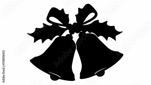 Elegant silhouette of festive Christmas bells with holly and ribbon, perfect for holiday decorations and winter celebrations