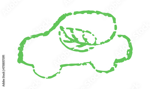 Child's Green Crayon Car with Leaf Inside, Eco-Friendly Transportation Concept for Sustainable Future, Nature and Environment. Vector illustration