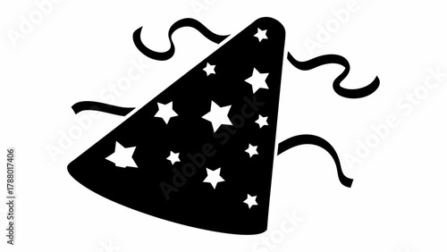 Celebrate joyfully with a festive party hat adorned with shimmering stars and flowing ribbons, perfect for capturing birthday and holiday cheer