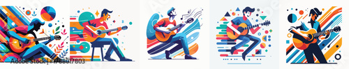 A Man Playing Guitar Vector Ilustration