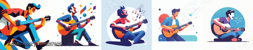 A Man Playing Guitar Vector Ilustration
