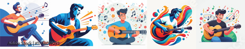 A Man Playing Guitar Vector Ilustration