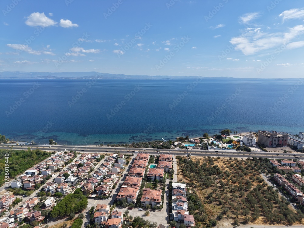 Fototapeta premium Aerial View of a Peaceful Coastal Town