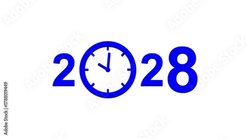 year 2028 clock animation with white background.concept future and innovation.