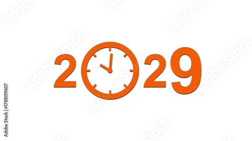 year 2029 clock animation with white background.concept future and innovation.