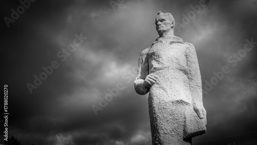 Photography Statue of Vladimir Arseniev in Arseniev city, Primorye, a famous person in history of Russia and Far East exploration