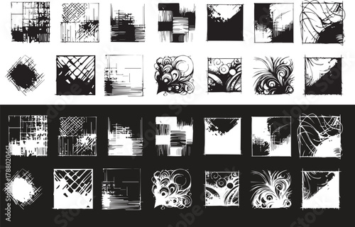 Pencil shaded squares. Pen stroke scribble, hand drawn scrawl sketch texture and line sketched  vector set