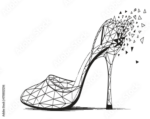 Black Outline of a High Heel Shoe Deconstructing into Triangles stiletto fashion