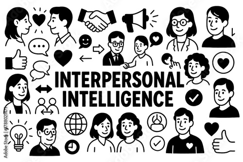 Intrapersonal intelligence doodle composition with mindfulness, self-awareness, and reflection symbols, Transparent Background