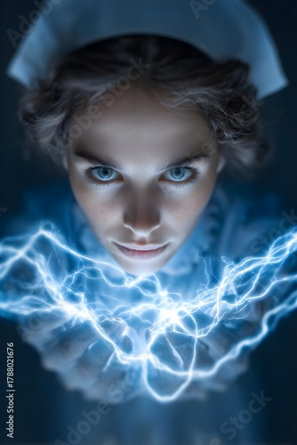 Captivating Nurse with Electric Energy Displaying Magic Powers