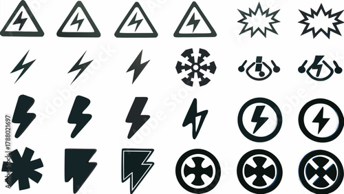 Dynamic power and energy symbols collection, perfect for electrifying designs and innovative projects