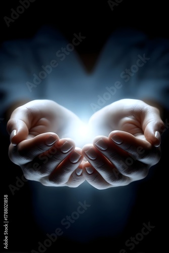 Hands Holding Glowing Light in Darkness Symbolizing Hope and Energy