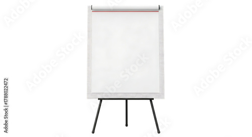 Blank white flip chart on a tripod stand ready for presentation or meeting notes