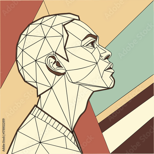 Adobe Illustrator Artwork: An artistic vector illustration of a person's profile with a geometric design applied to the head