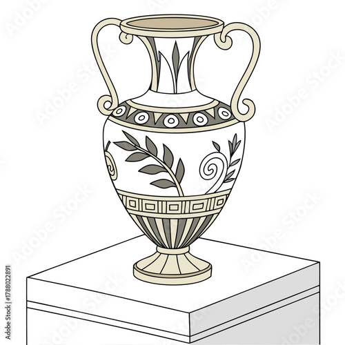 Adobe Illustrator Artwork: A cartoon illustration of an ancient Greek-style vase on a console table