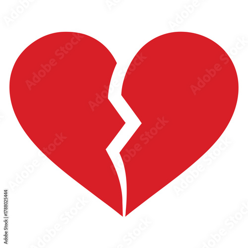 A red broken heart isolated on white background, symbolizing heartbreak and emotional distress