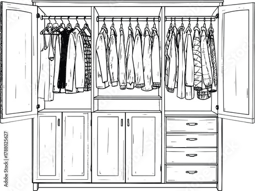 Organized Wardrobe Interior Illustration 