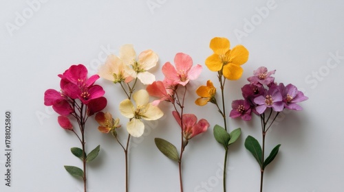 Wallpaper Mural Colorful Blooming Flowers on White Background Capturing the Beauty of Nature and Spring in Elegant Minimalist Arrangement Torontodigital.ca