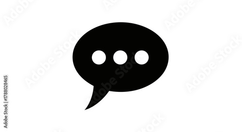 Black Speech Bubble Icon on White Background.