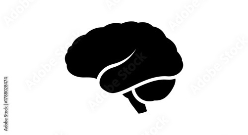 Black Silhouette of Human Brain Icon.
