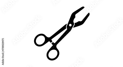 Black Silhouette of Surgical Forceps on White Background.